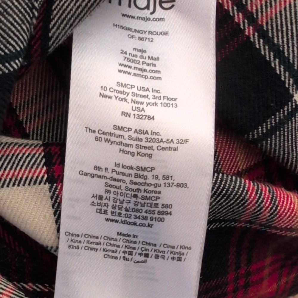 MAJE PLAID SHIRT DRESS SIZE 1 - Picture 8 of 9